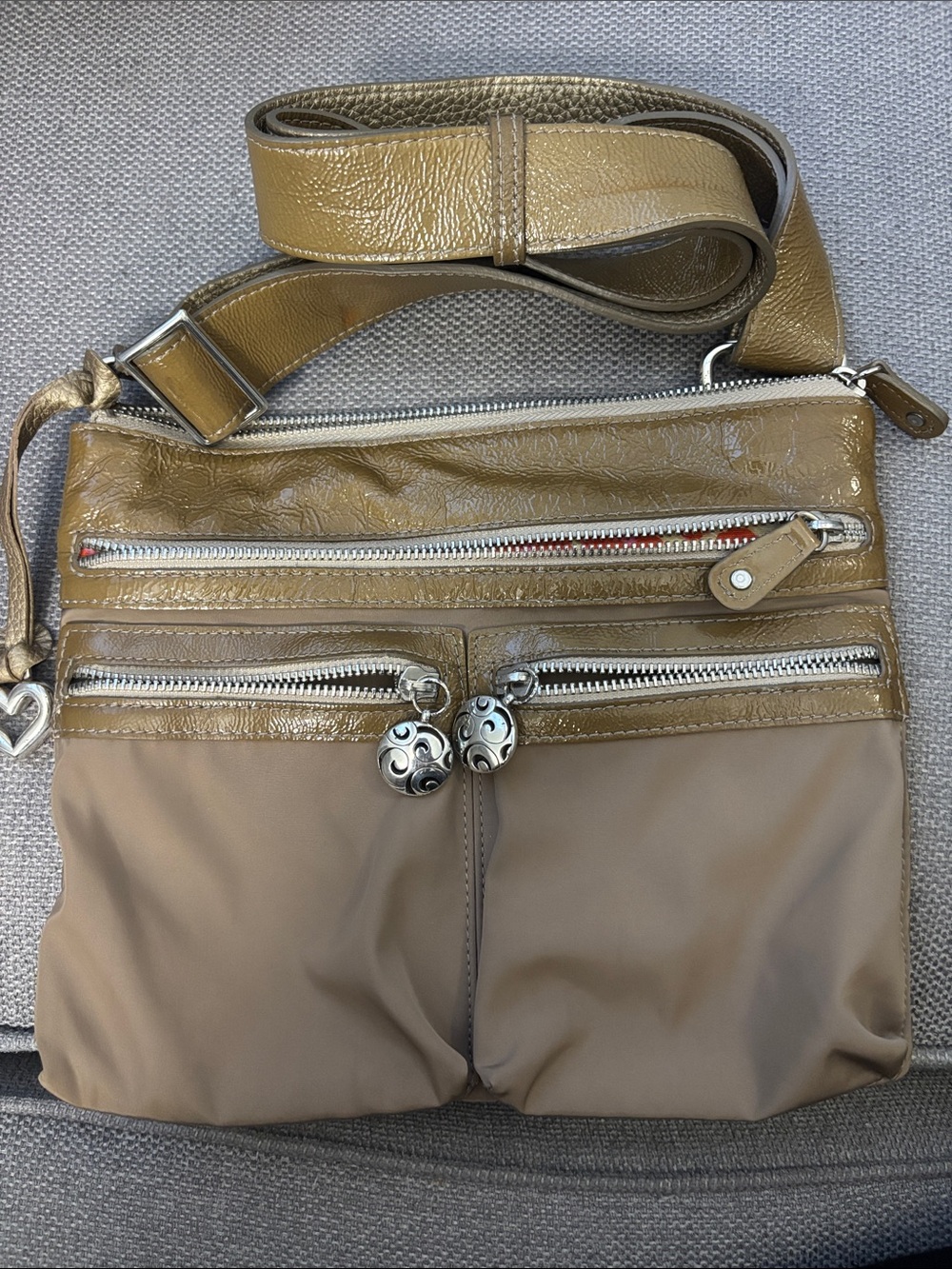 Brighton Two-Tone Olive/Taupe Crossbody Bag